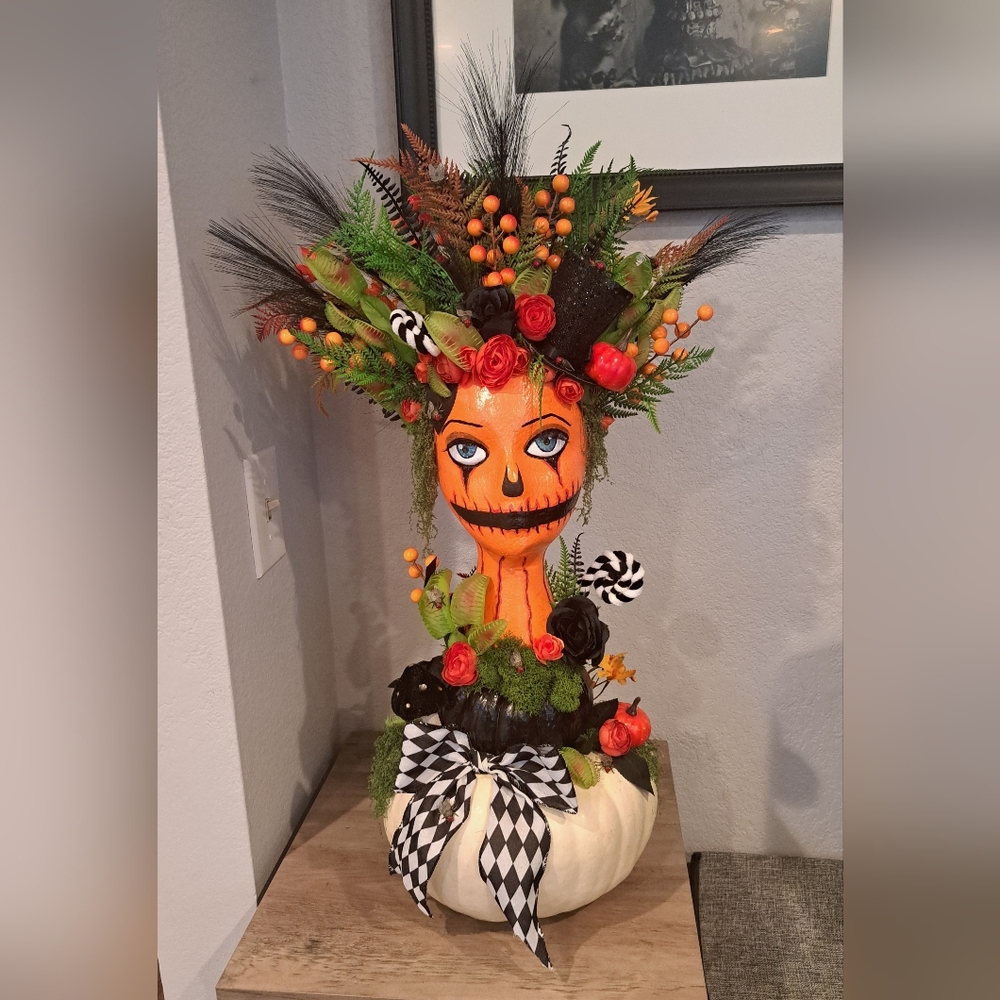 Handmade Halloween Floral Pumpkin Arrangement - Gourd of the Flies